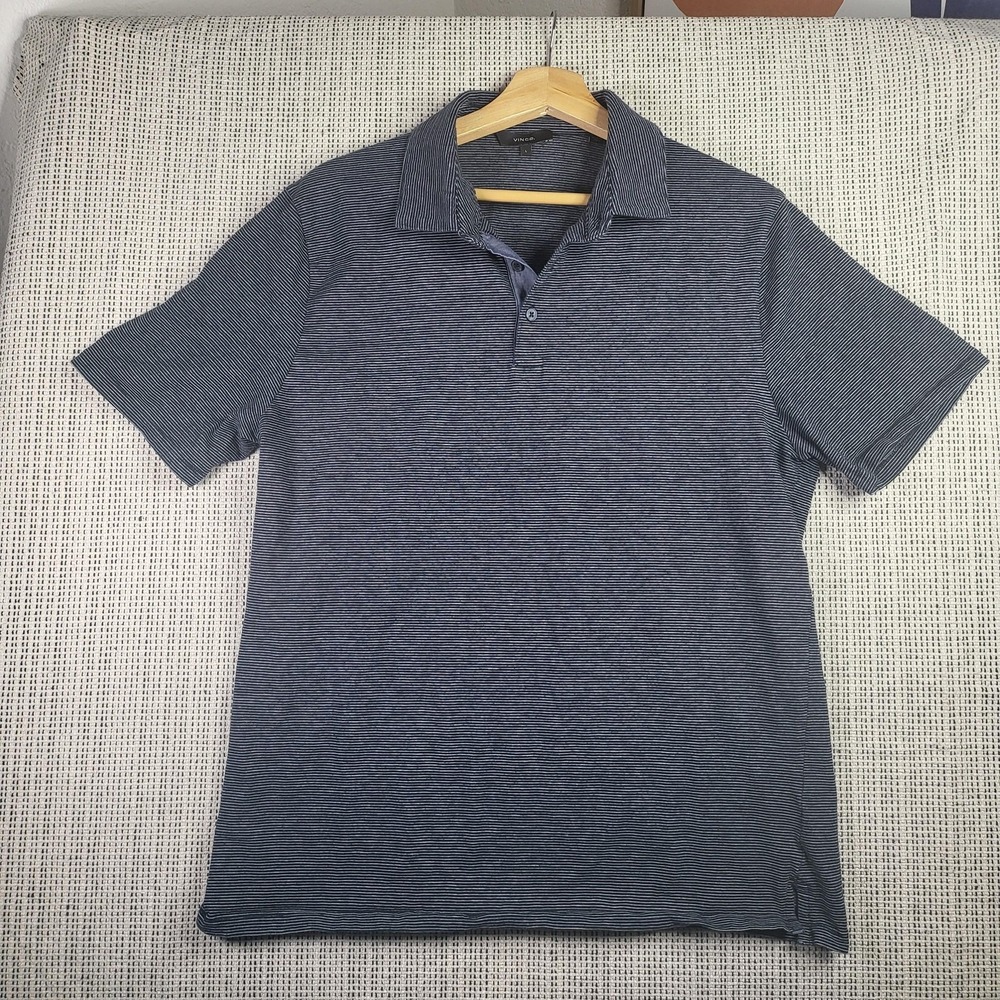 Vince Polo Shirt Mens Large Blue Striped Short Sleeve Casual Lightweight Classic